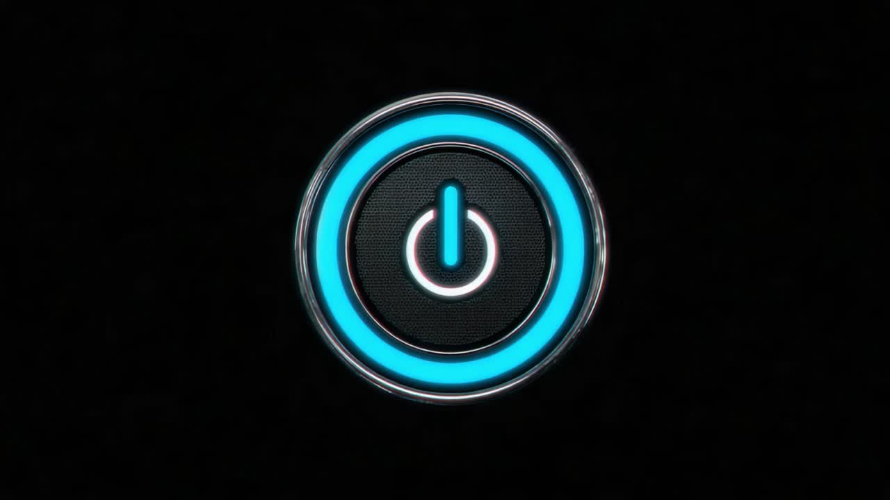 A Visual Transition Between Power States Demonstrating the Brightness and Designs of a Power Button with Dynamic Lighting Effects