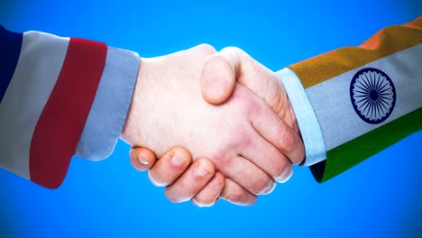 france - india  / handshake concept animation about countries and politics / with matte channel