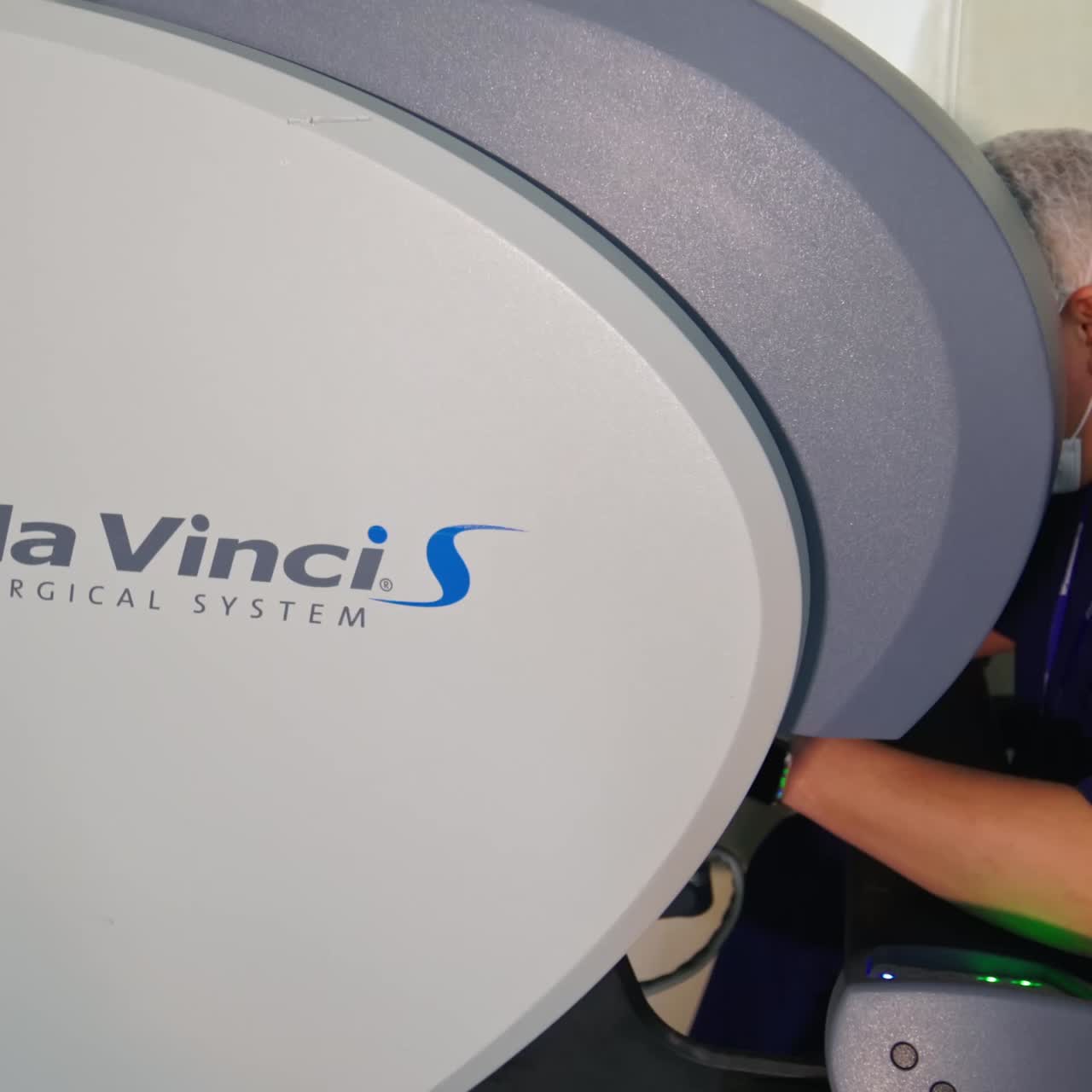 Minimally invasive surgical innovation. Doctor performs minimally invasive surgeon using robotic device