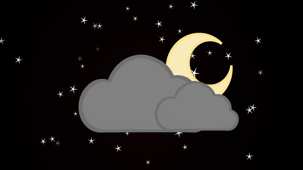 Digitally generated video of night sky, crescent moon and clouds against moving stars in background