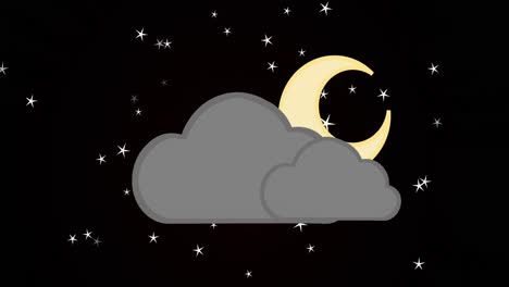 Digitally-generated-video-of-night-sky,-crescent-moon-and-clouds-against-moving-stars-in-background