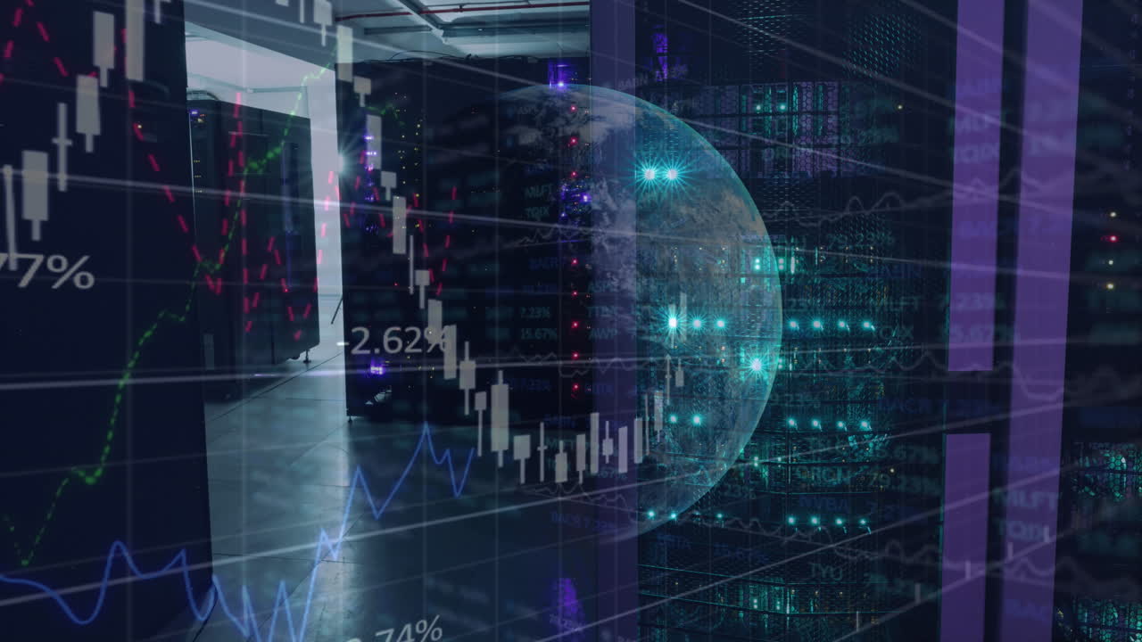animación de la interfaz digital y el procesamiento de datos sobre un fondo oscuro