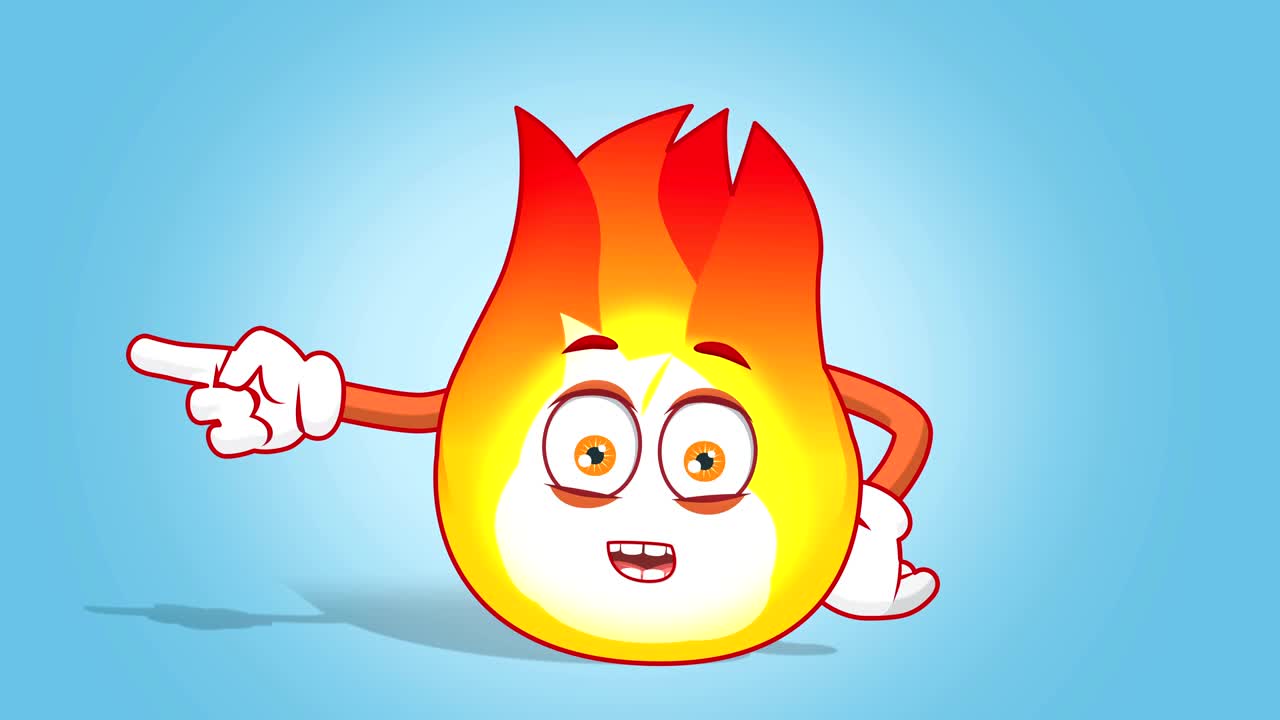 만화 불꽃 행복한 왼쪽 포인터 얼굴 애니메이션 알파 매트