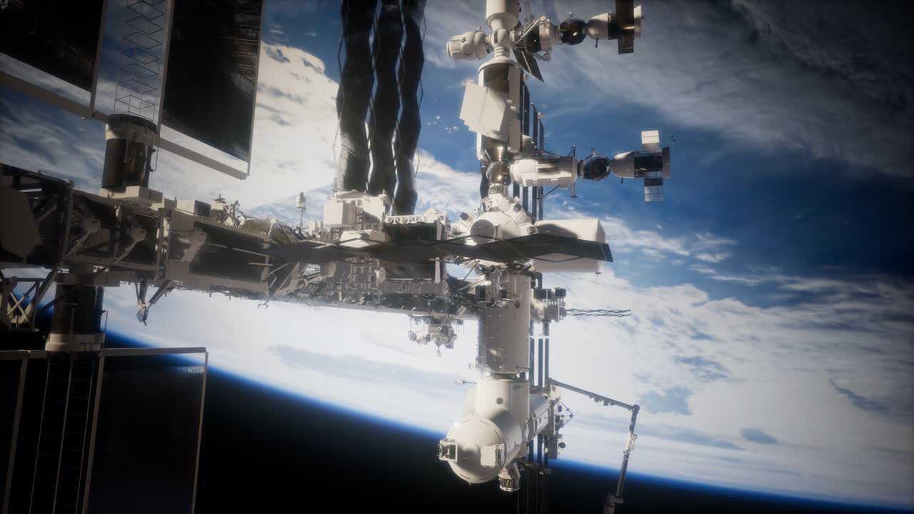 지구와 외계 우주 정거장 iss