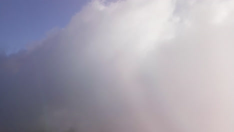 Close-up-drone-view-of-white-clouds-on-a-sunny-day-over-a-blue-sky