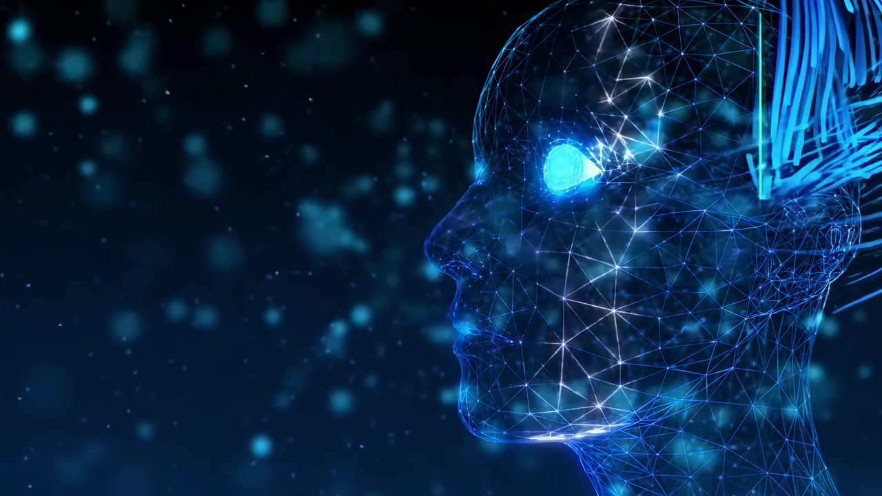 Digital Human Head Made of Glowing Network Connections