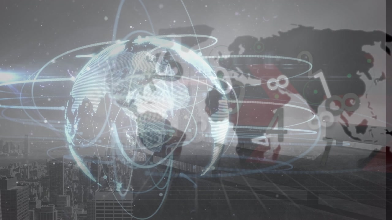 Animation of data processing over cityscape