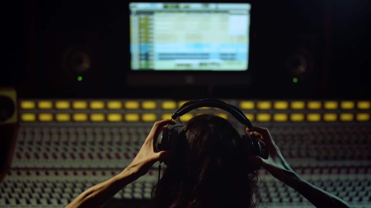 músico escuchando música en el interior. productor de sonido trabajando en un estudio de grabación.