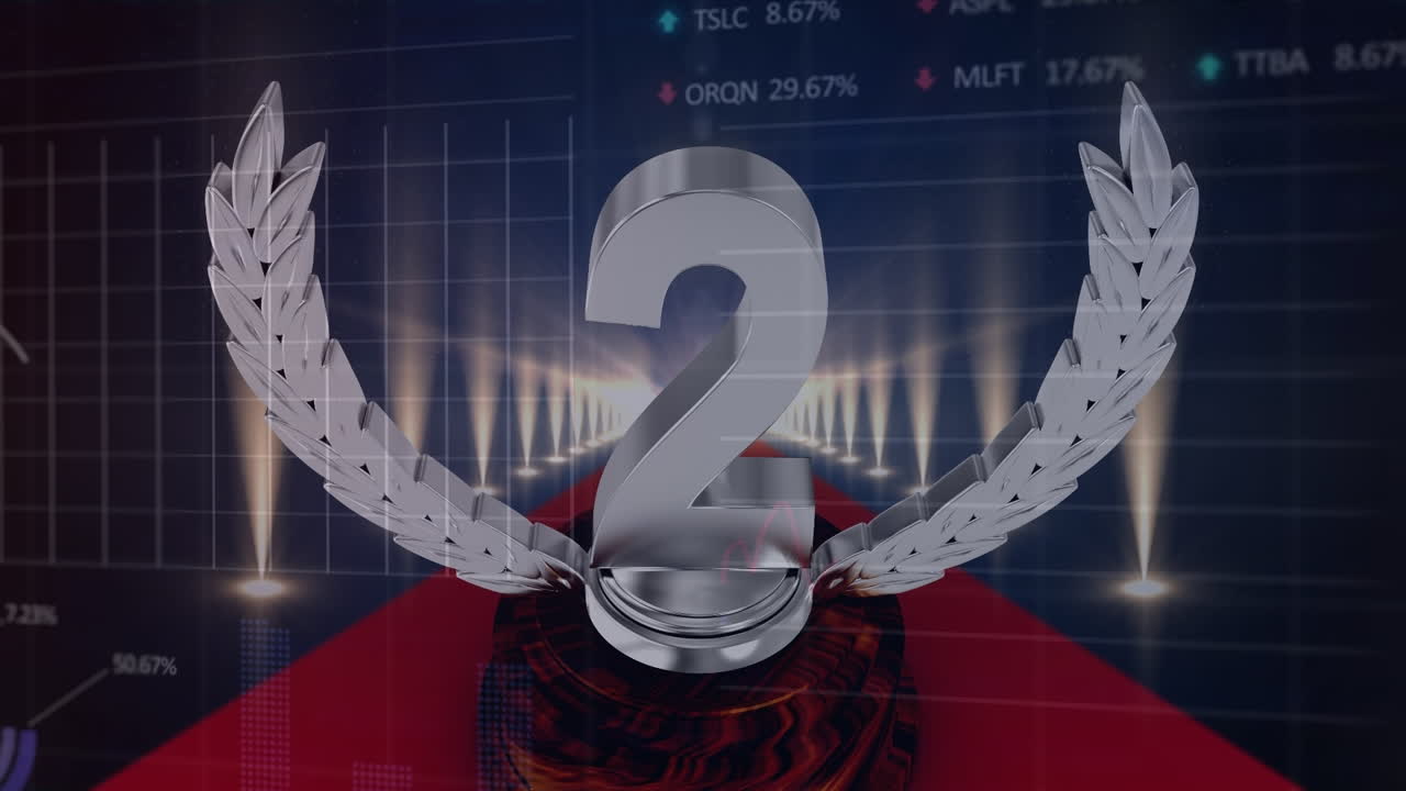 Animation of data processing over number two and red carpet