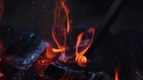 burning fire. bonfire. closeup of flames burning on black background, slow motion