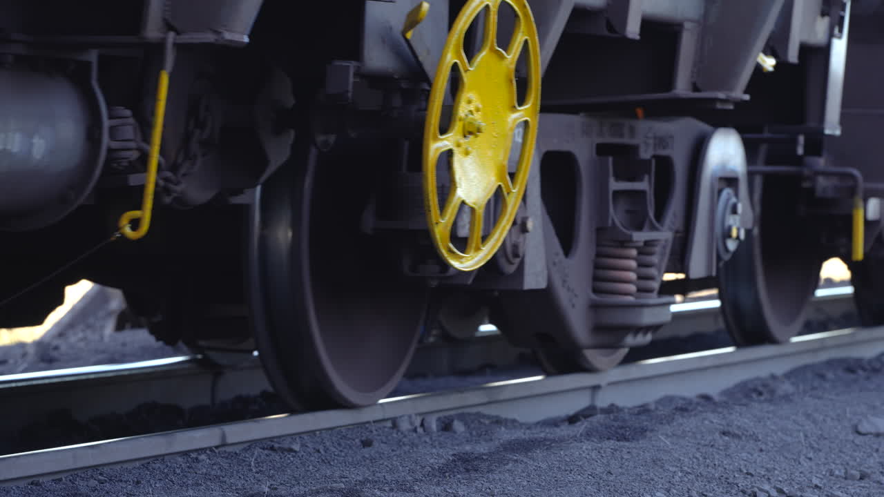 Railway train ore wagons moving