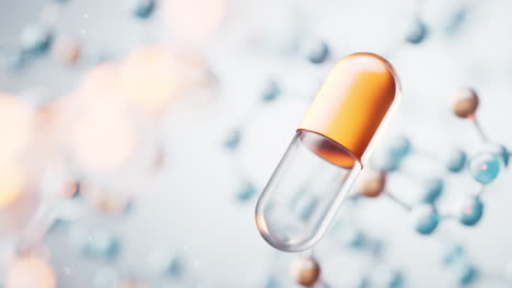 medical capsule with transparent molecules background, 3d rendering.