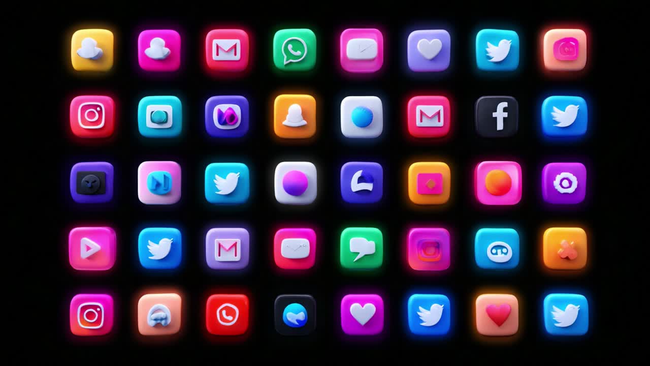 A Vibrant Collection of Social Media Icons Displayed in an Eye-catching Grid Format, Featuring Various Colors and Designs Representing Popular Communication Platforms and Apps Designed for Engagement