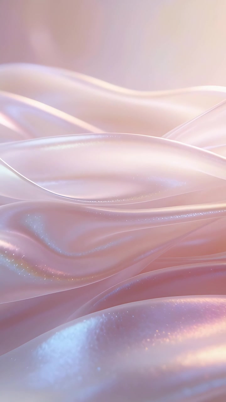 Vertical video: Shifting pearl-silk cluster drifting in studio close-up, soft glow revealing layers