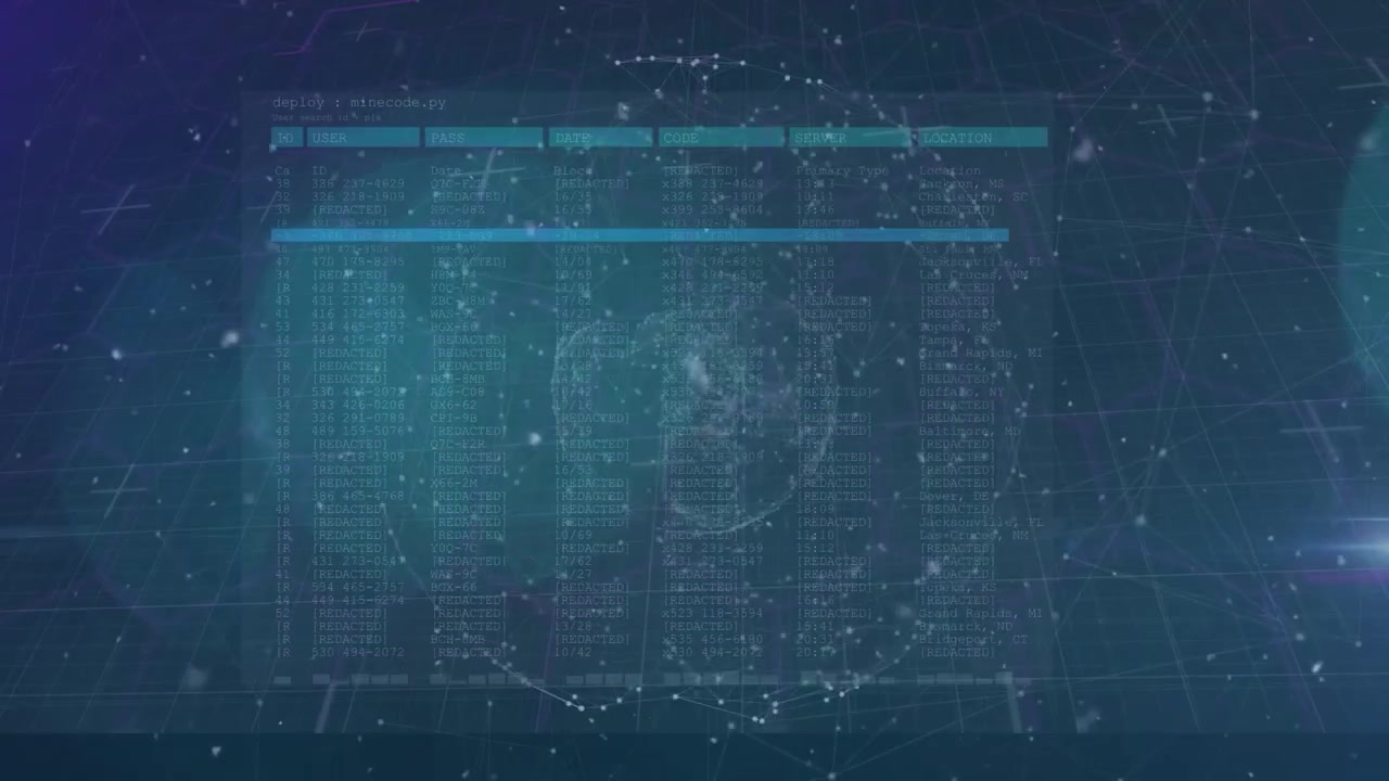 Animation of networks of connections and binary coding over globe rotating in space