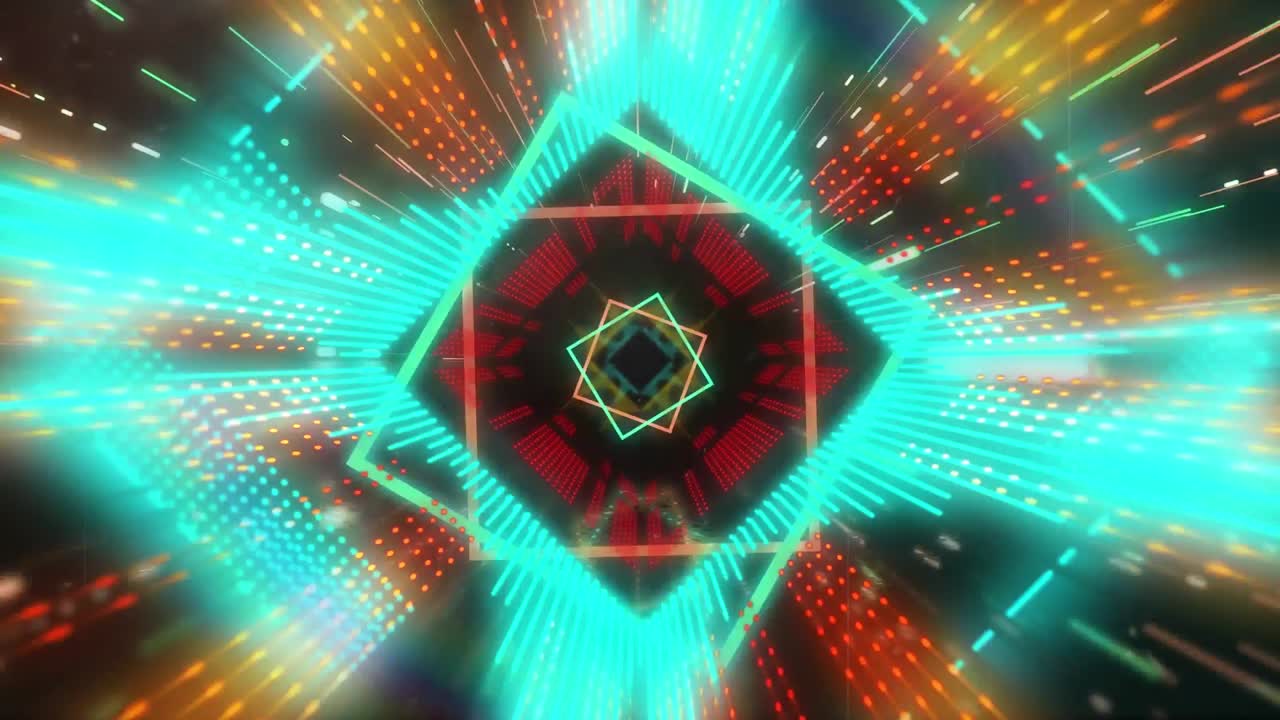 animación de formas de neón que se mueven sobre el túnel digital