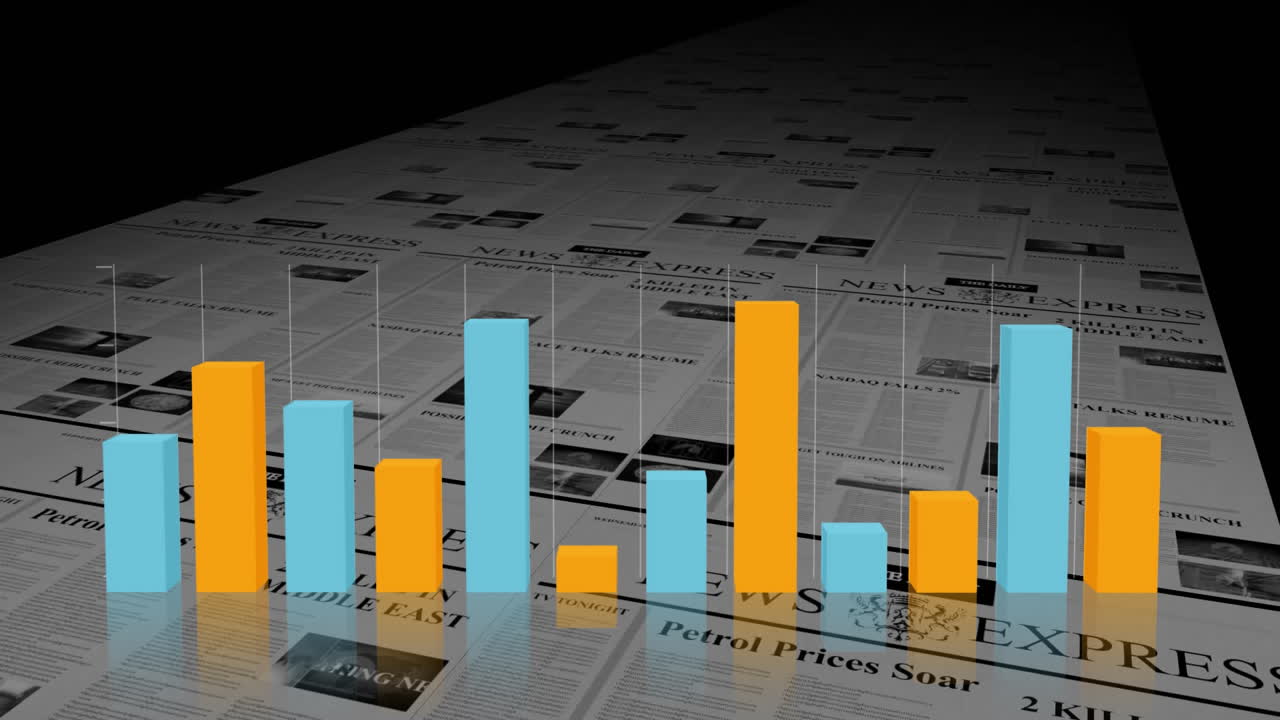 gráficos azules y amarillos que se mueven en el fondo del periódico