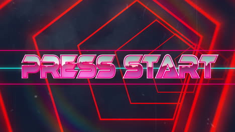 animation of red neon geometrical shapes over press start