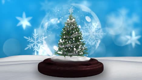 Digitale-Animation-Einer-Sternschnuppe,-Die-Sich-In-Einer-Schneekugel-Um-Den-Weihnachtsbaum-Dreht,-Vor-Schneeflocken