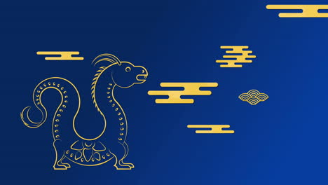 animation of dragon symbol and chinese pattern on blue background