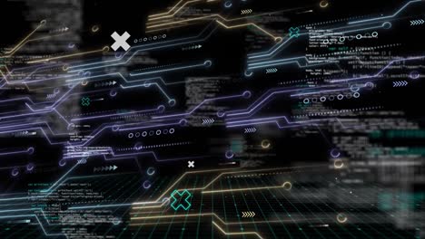 Animation-of-data-processing-over-computer-circuit-board