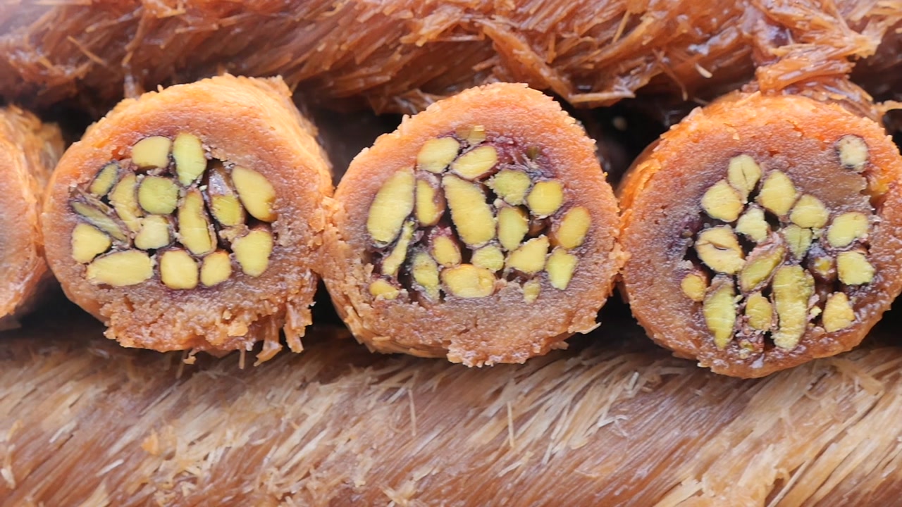 Close-up of Traditional Baklava Dessert with Pistachio Filling
