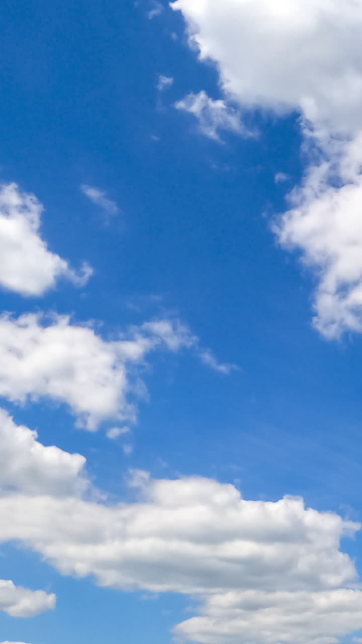 Beautiful transforming cloudscape in the bright blue sky. Fantastic timelapse on summer daytime. Vertical video