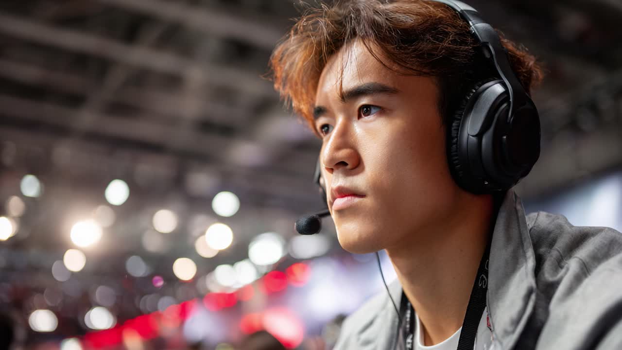 ภาพความมุ่งมั่นตั้งใจของนักเล่นเกมหนุ่มที่เข้าร่วมการแข่งขันอีสปอร์ต บันทึกภาพไว้ในสองเฟรมที่แสดงให้เห็นถึงความตื่นเต้นของการเล่นเกมแข่งขันและแนวทางการทุ่มเท