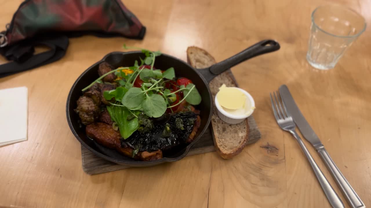 Vegan Full English Breakfast Served on Pan