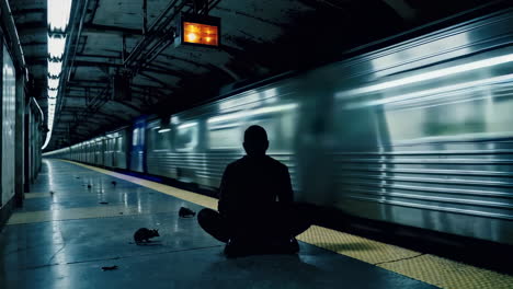 lonely figure at a subway station