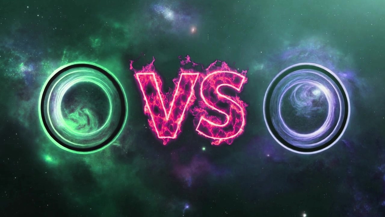 Animation de texte Versus avec des portails lumineux dans l'espace