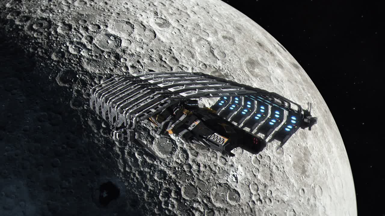 달 도에 있는 우주 도크에서 출발하는 미래의 우주선