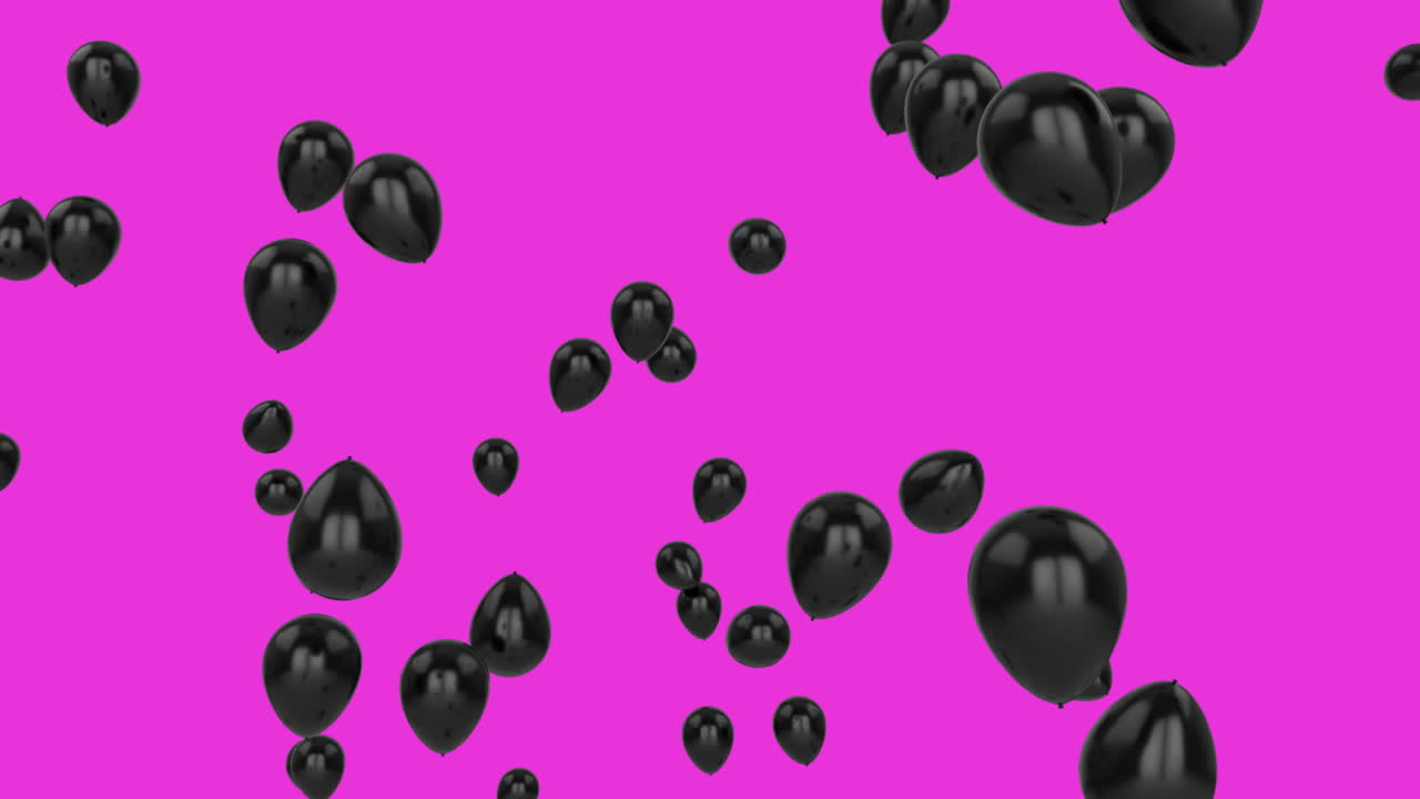 Animation of black balloons flying against pink background