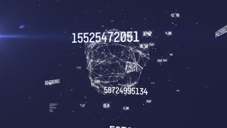Animation of numbers and data processing over globe