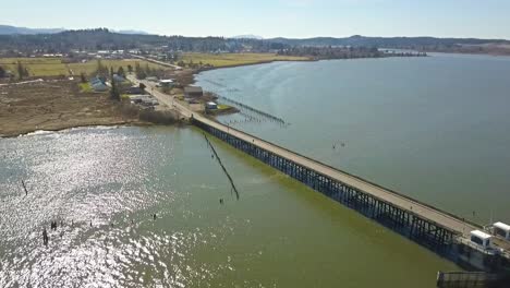 aerial drone over the bridge on slough to bay