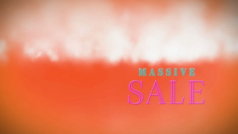 animación digital de texto de venta masiva de neón sobre efecto de humo contra un fondo naranja