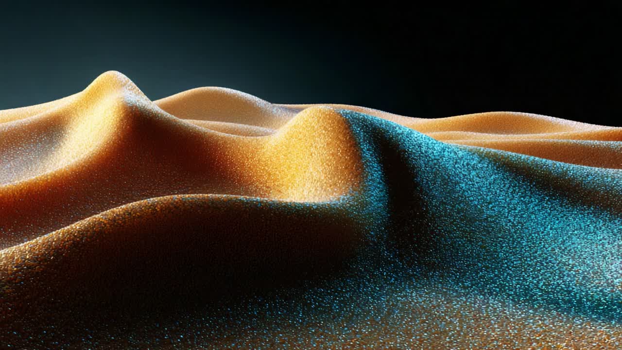 A Mesmerizing Abstract Landscape of Textured Sand Dunes, Featuring Vibrant Hues of Orange and Blue, Captured in Stunning Detail Against a Dark Background