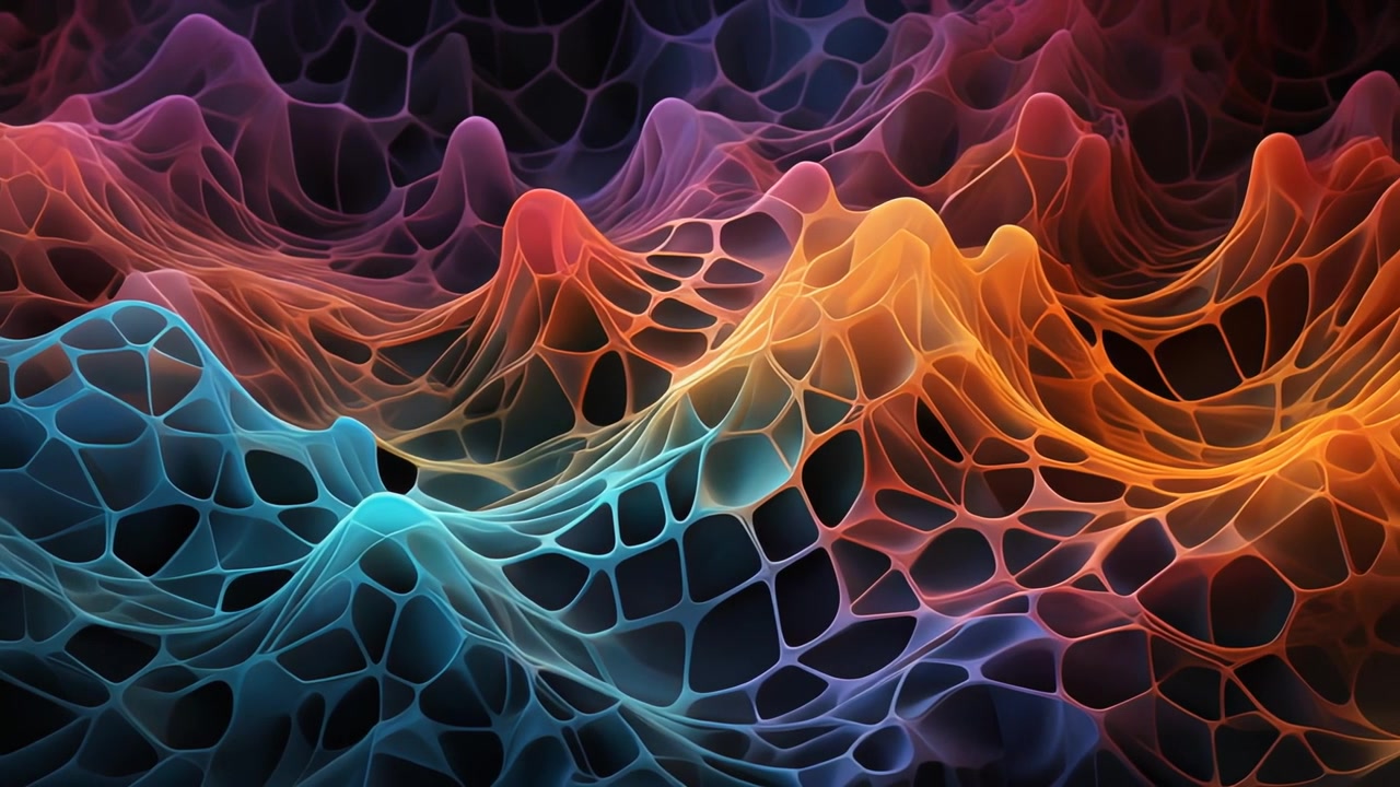 Paesaggio animato astratto con motivi a rete geometrica luminosi