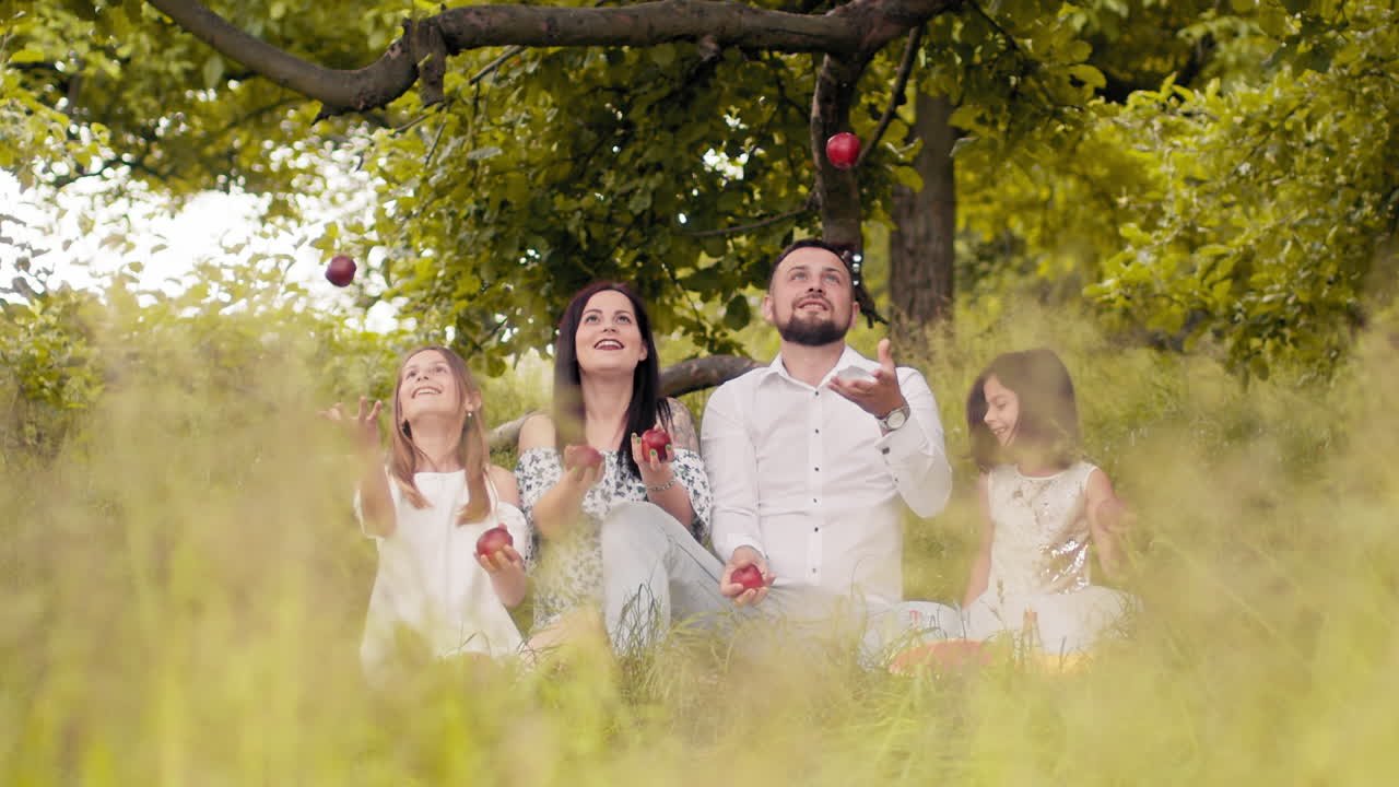 과수원 에서 가족 과 함께 즐거워 하는 것