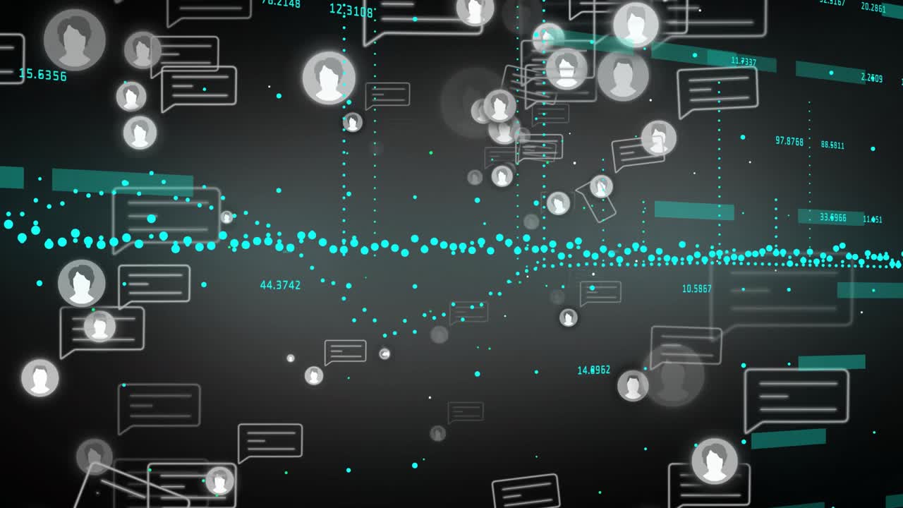 Dark gray field opening initiating avatar icons and chat bubbles rising, visualizing network pulses