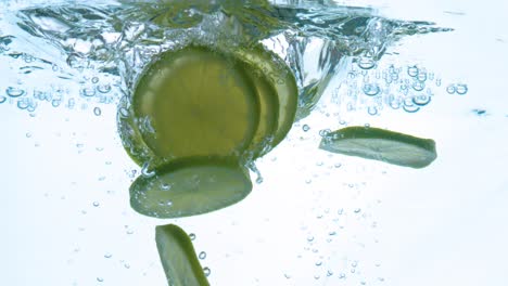lime slices falling deeply under water. shot on super slow motion camera 1000 fps.