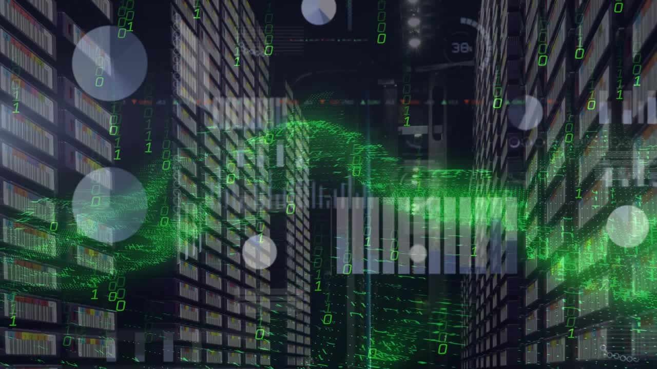 Animation of data processing over server room