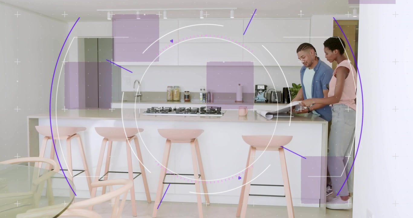 Uomo che entra con un vassoio e consegna il telefono a una donna che sfoglia una rivista di lifestyle e versa il caffè.