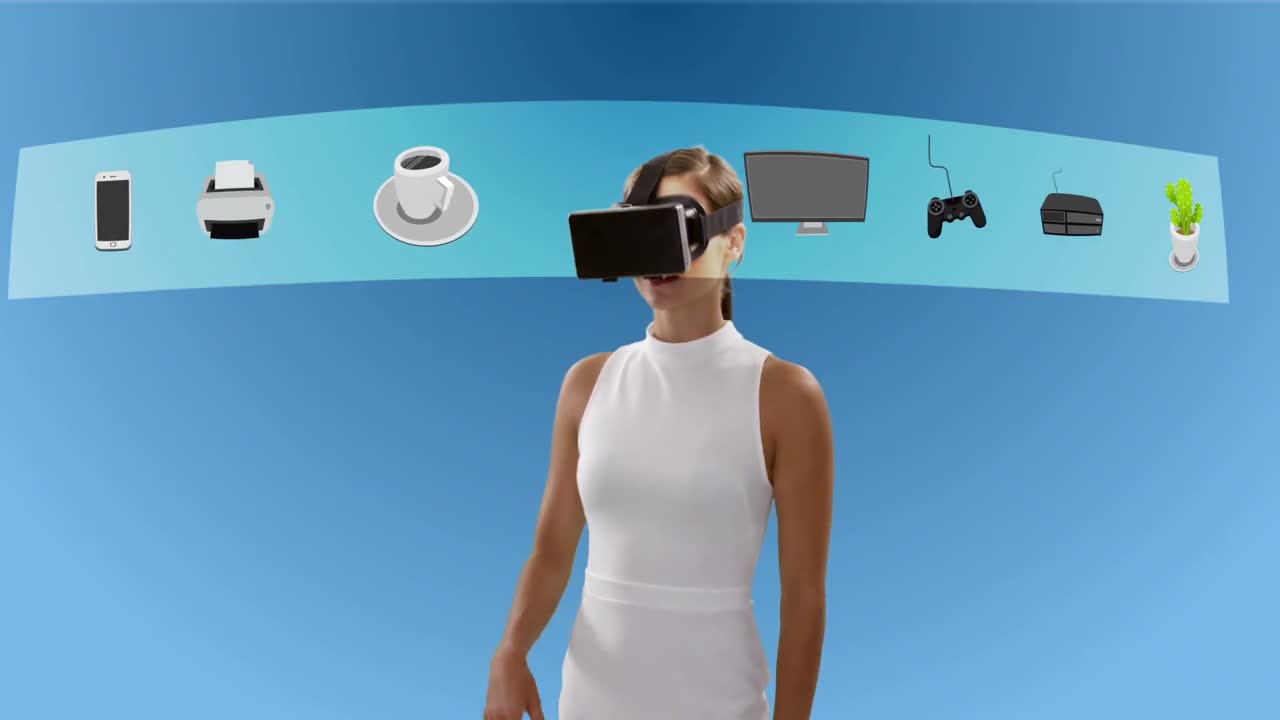 mujer de negocios usando gafas de realidad virtual