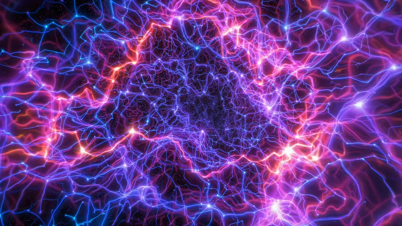 Video astratto con linee al neon vivaci che formano un motivo simile a una rete