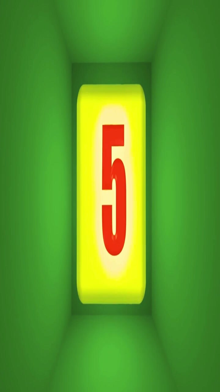 Digital Countdown Timer with Rotating Numbers in Green Tunnel