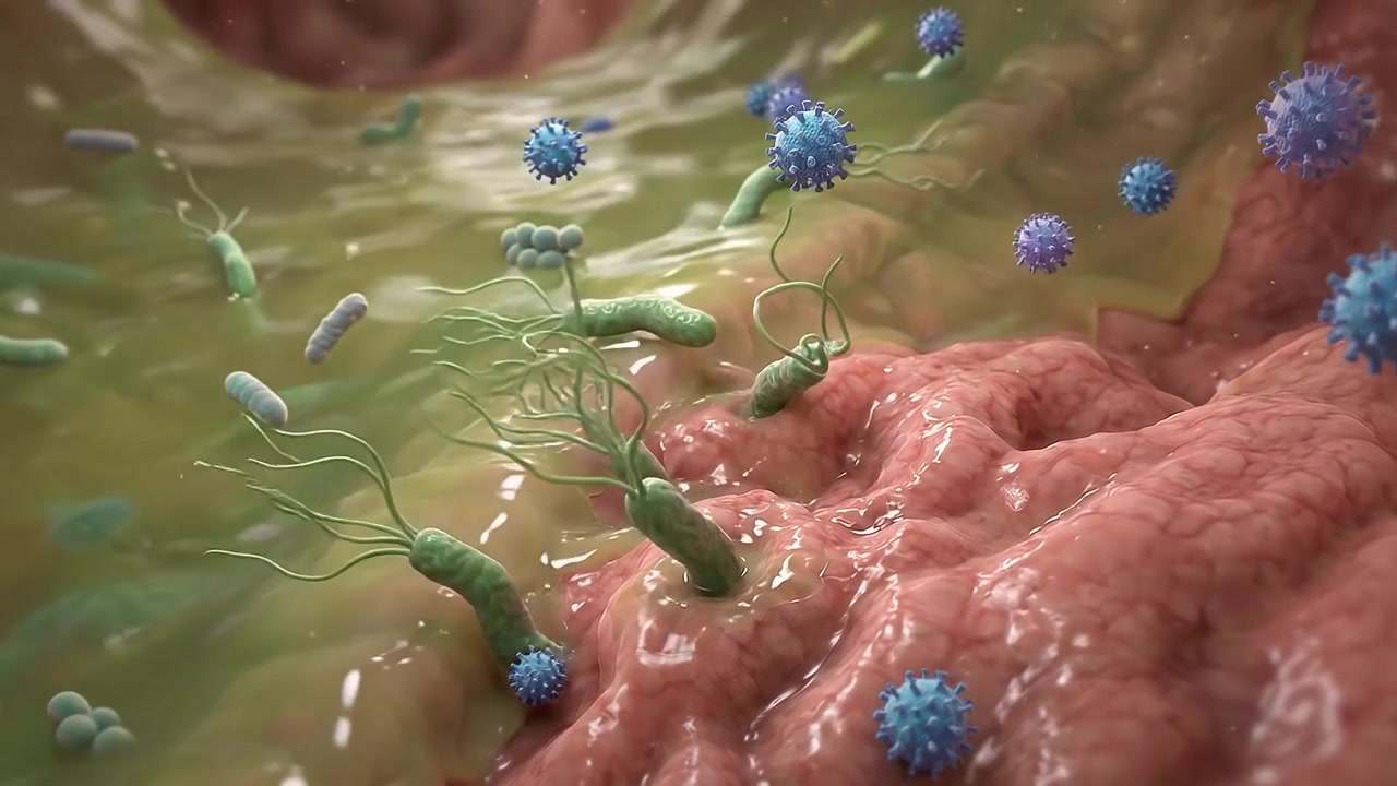 Helicobacter Pylori Bacteria Infecting Human Stomach Lining