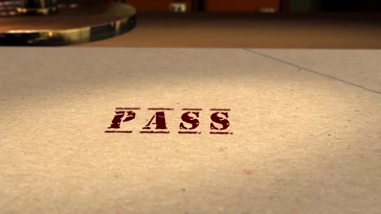 모션 그래픽 - 고무 스탬프가 통과되는 파일의 cgi 3d 애니메이션