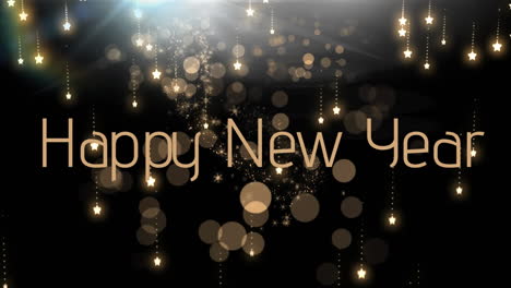 happy new year written in front of lights