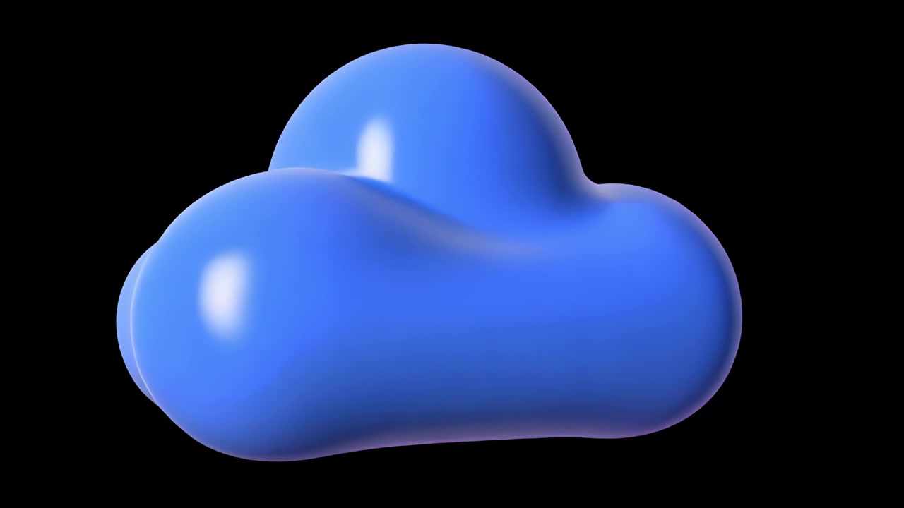 Nuvola blu animata in 3D che fluttua su sfondo nero